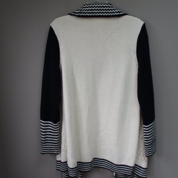 Womens Talbots Wool Blend Long Boho Sweater Ivory Blue Open Front Size Large - Picture 3 of 7